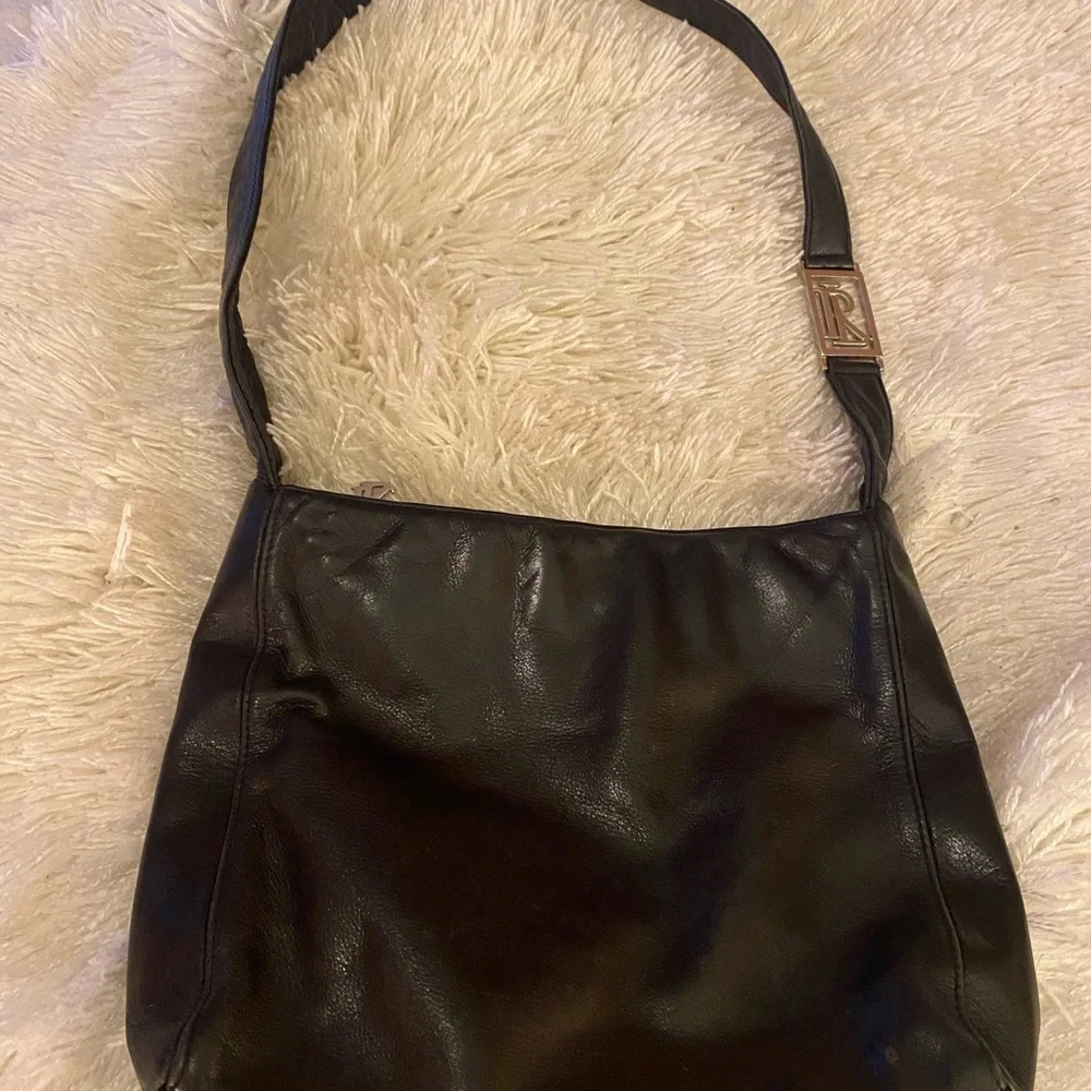 Rugby Ralph Lauren Black Leather Shoulder Bag with Curved Strap - Picture 1 of 9